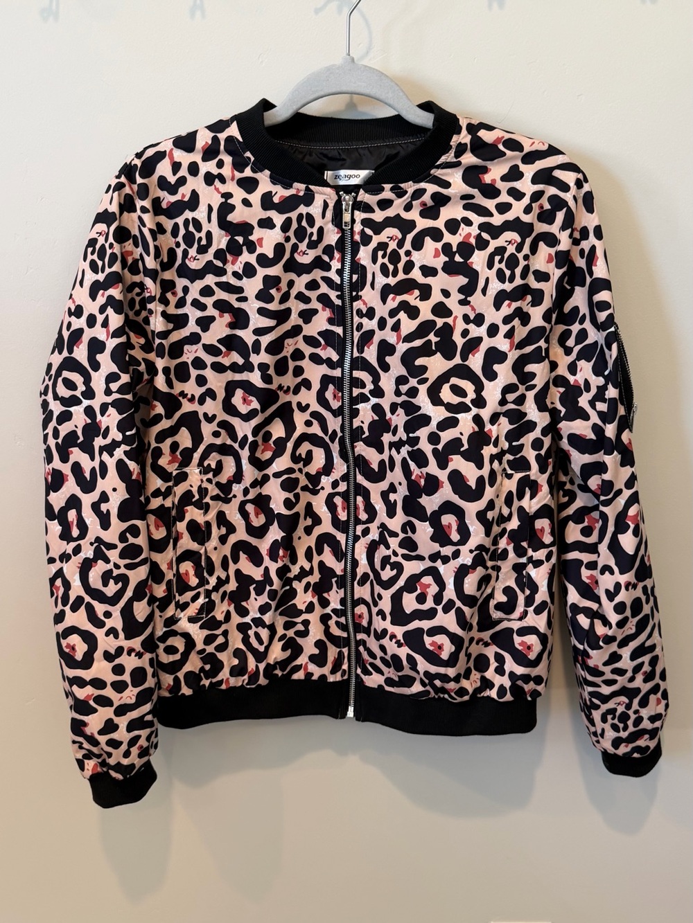 zeagoo Pink and Black Leopard Print Bomber Jacket